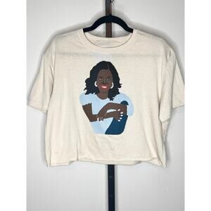 Creative Action Network Michelle Obama Crop Graphic T-Shirt Beige Women's L NWOT